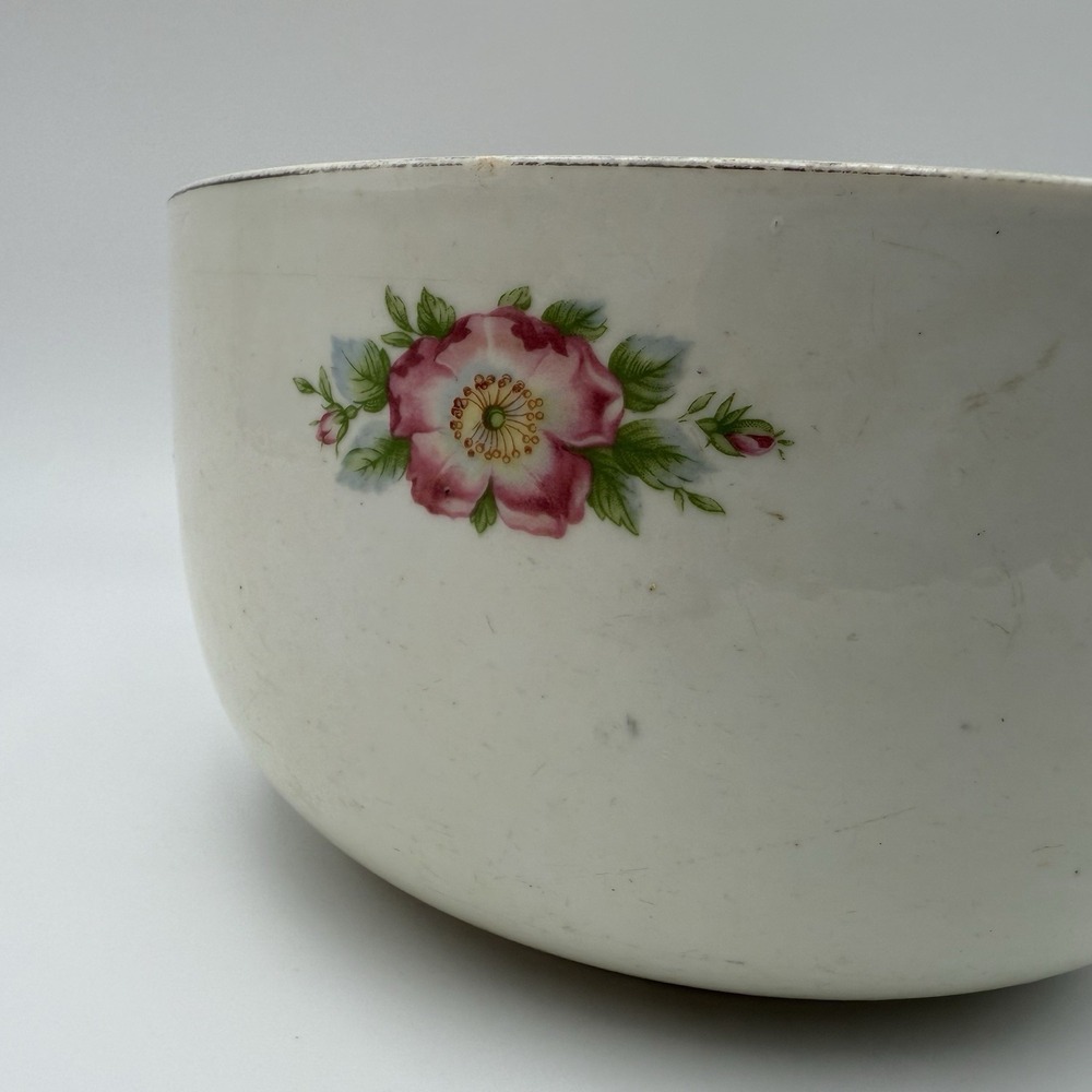 Vtg Mixing Bowl Stoneware Halls Superior Floral Rose Stained Cottagecore 8‎ in